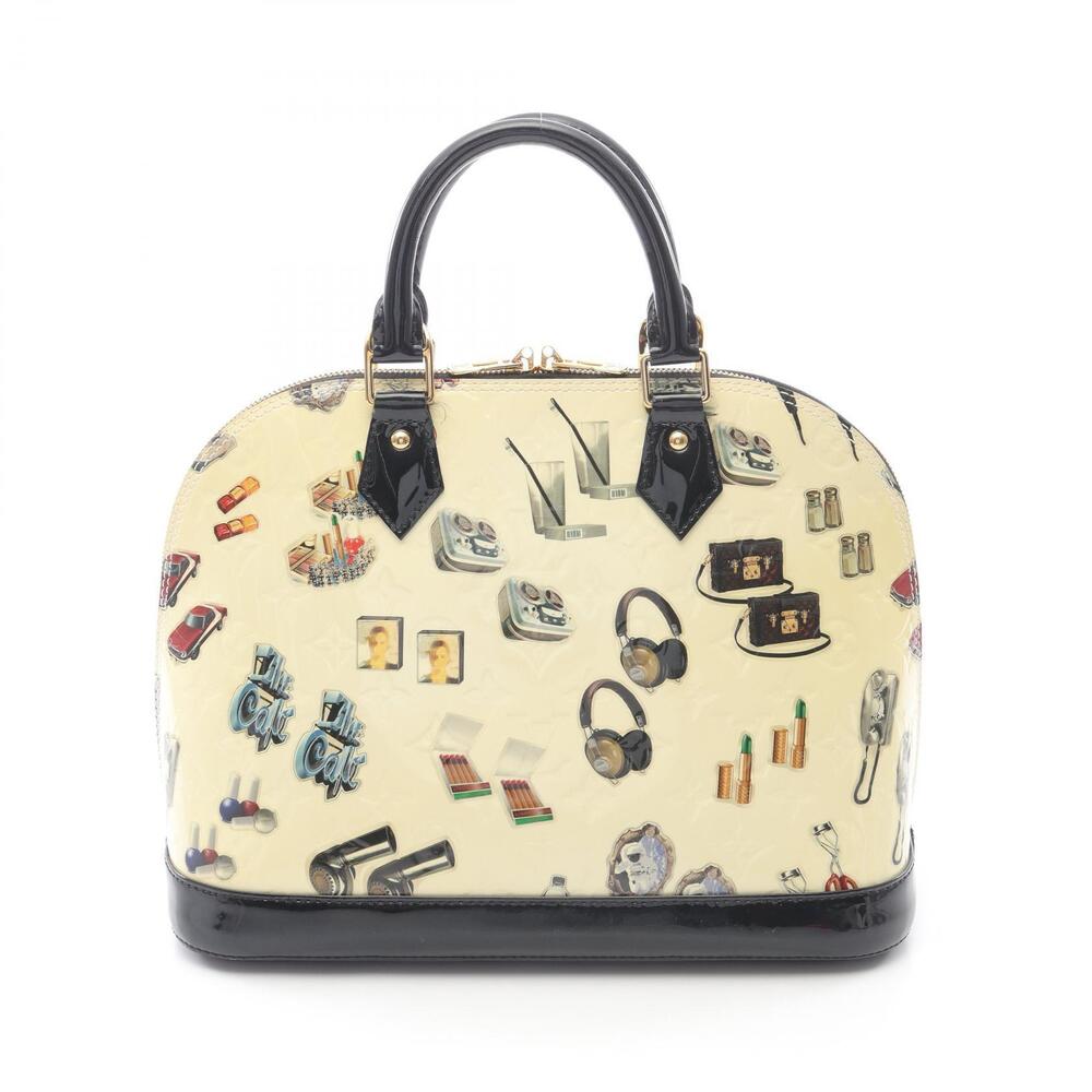 Louis Vuitton Alma Sticker Animation Handbag Vernis Leather White Multicolor